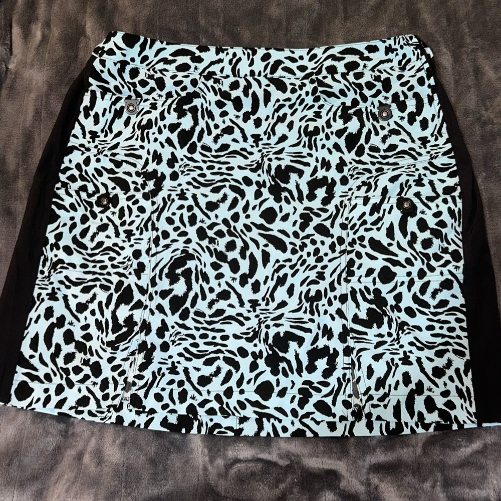 Jamie Sadock‎ Golf Skirt 8 Blue Black Animal Print Pockets Zipper Stretch